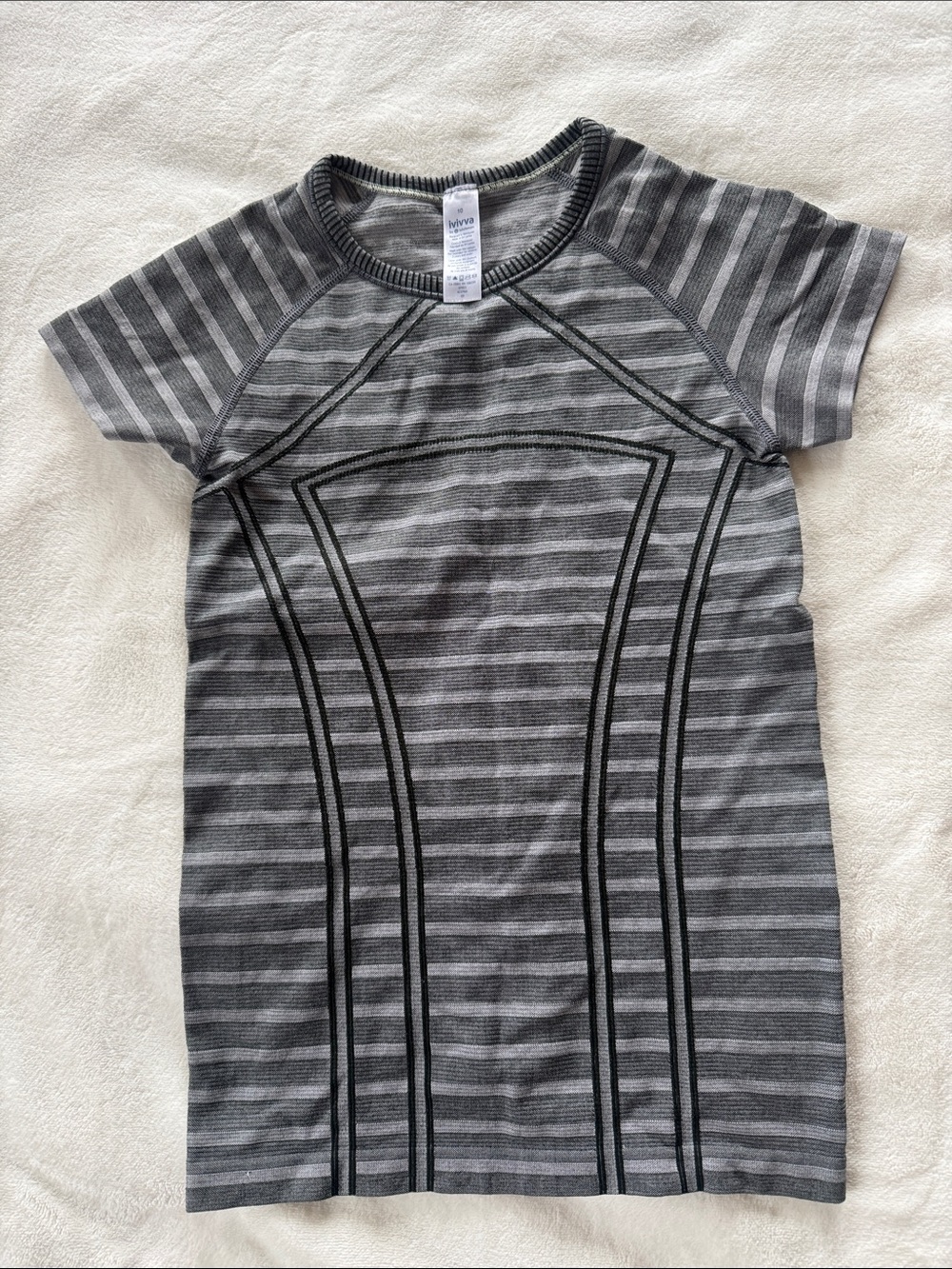 Like new Lululemon Ivivva Girls' Gray Striped Short Sleeve Tee